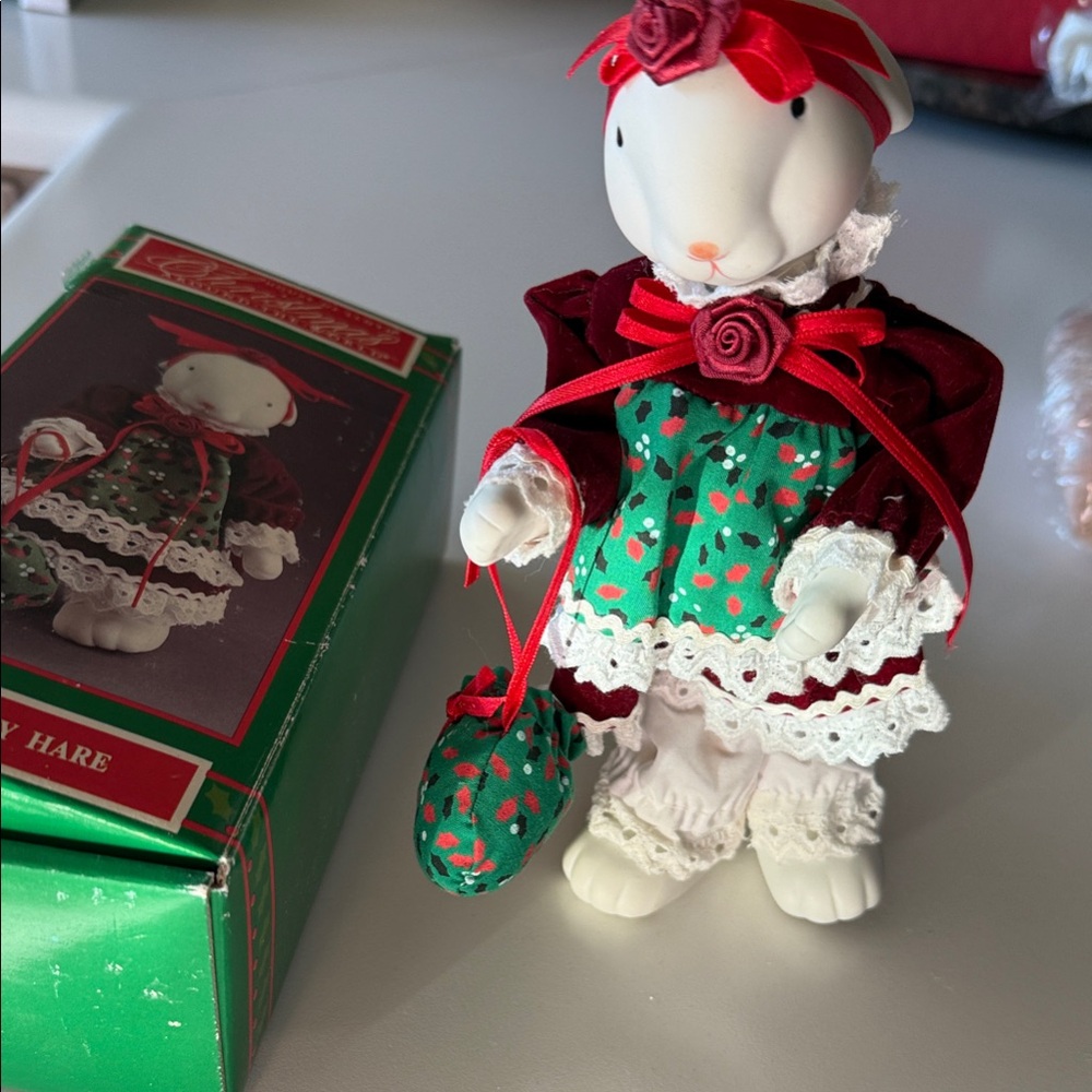 Festive Bunny Figurine in Red and White